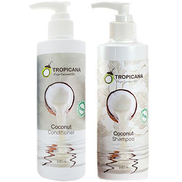 Tropicana Virgin Coconut Oil shampoo and conditioner 240 ml. Thailand